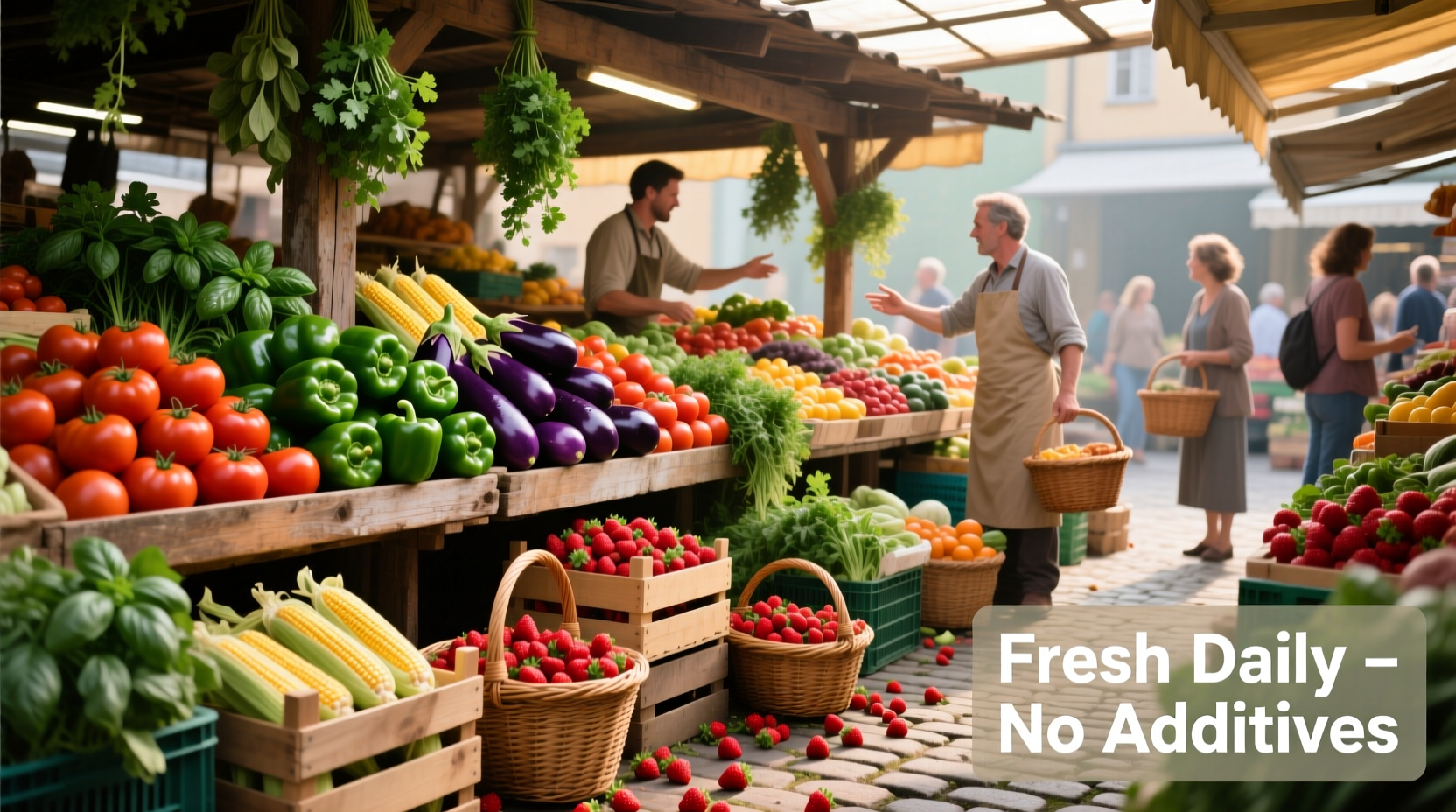Fresh produce market displaying colorful non-processed foods