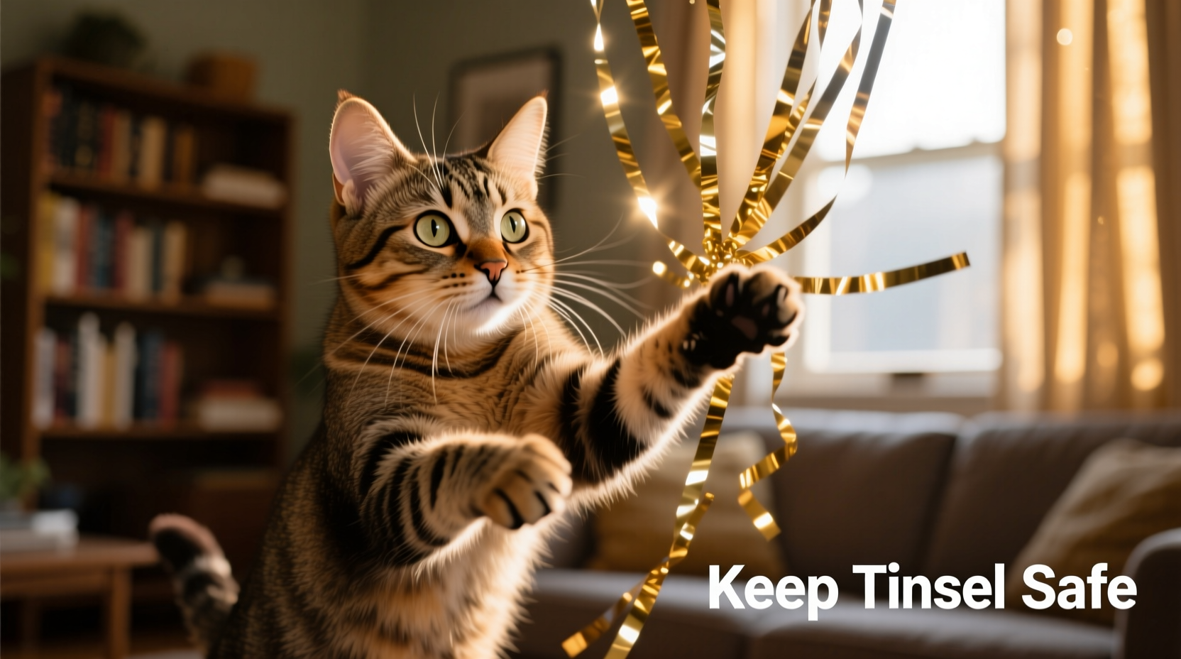 why do cats react strangely to tinsel and how to keep them safe