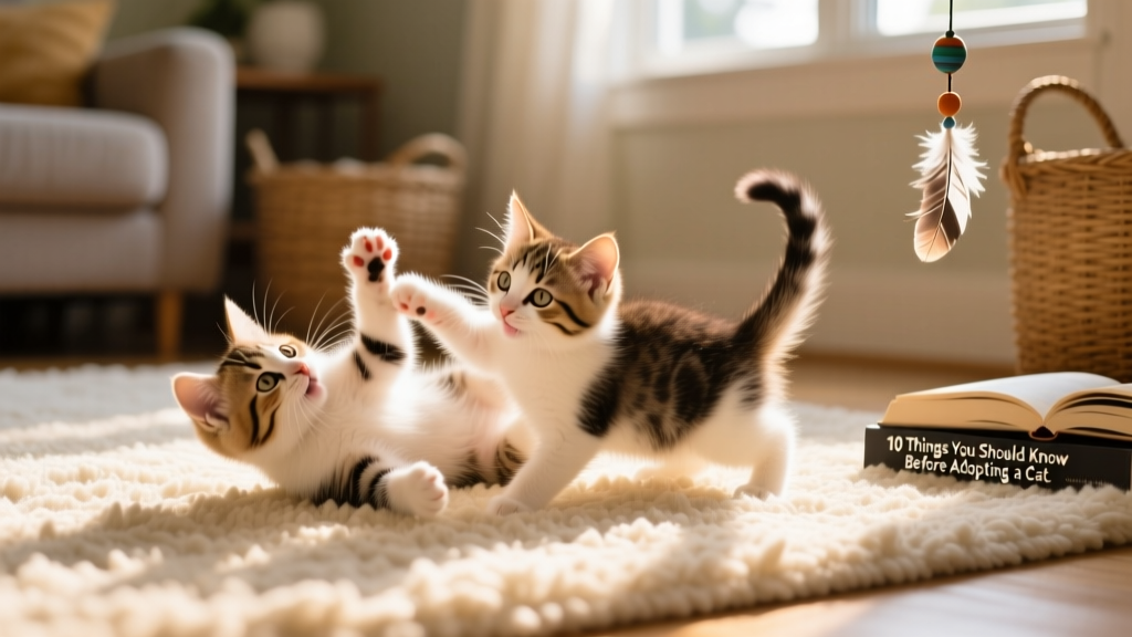 Two playful kittens tumbling together on a soft rug