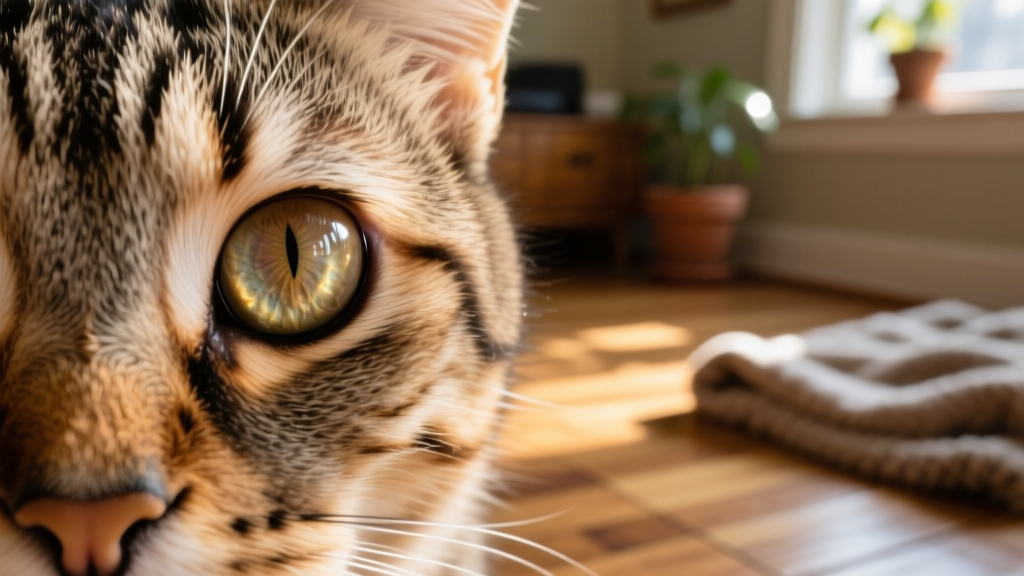 Close-up of a senior cat's eye showing visible third eyelid partially covering the iris