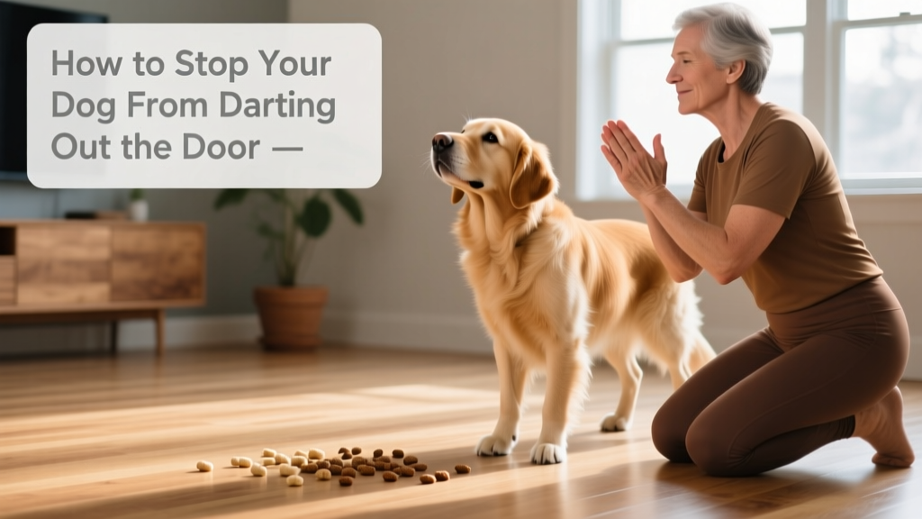 Trainer clapping gently while dog looks up expectantly, treats scattered nearby on hardwood floor