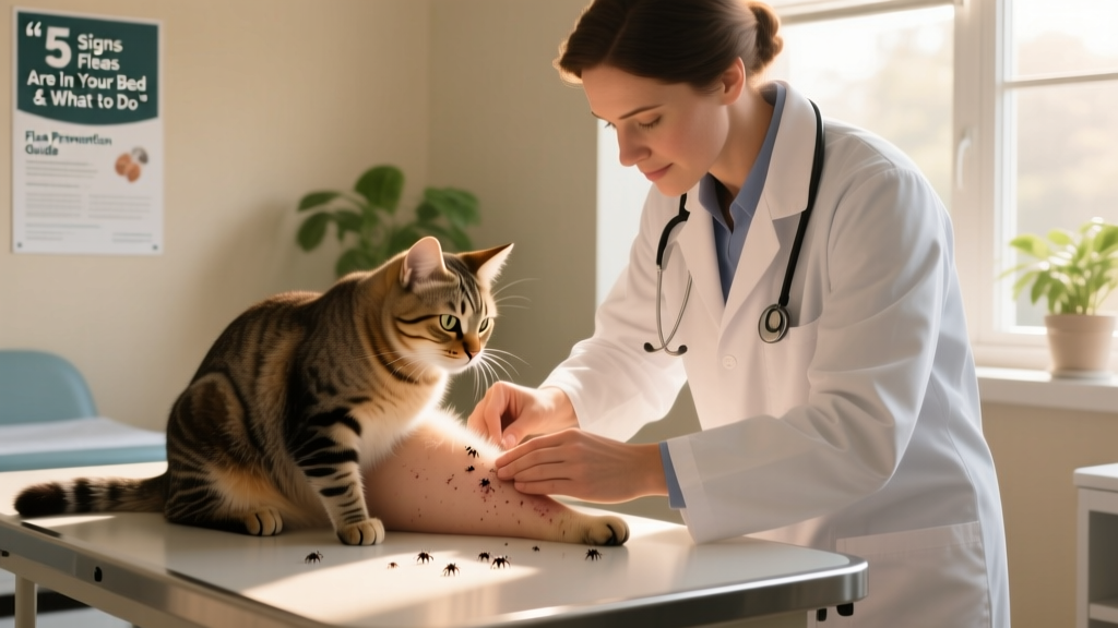 Veterinarian gently parting a cat's fur to examine skin for fleas and flea dirt