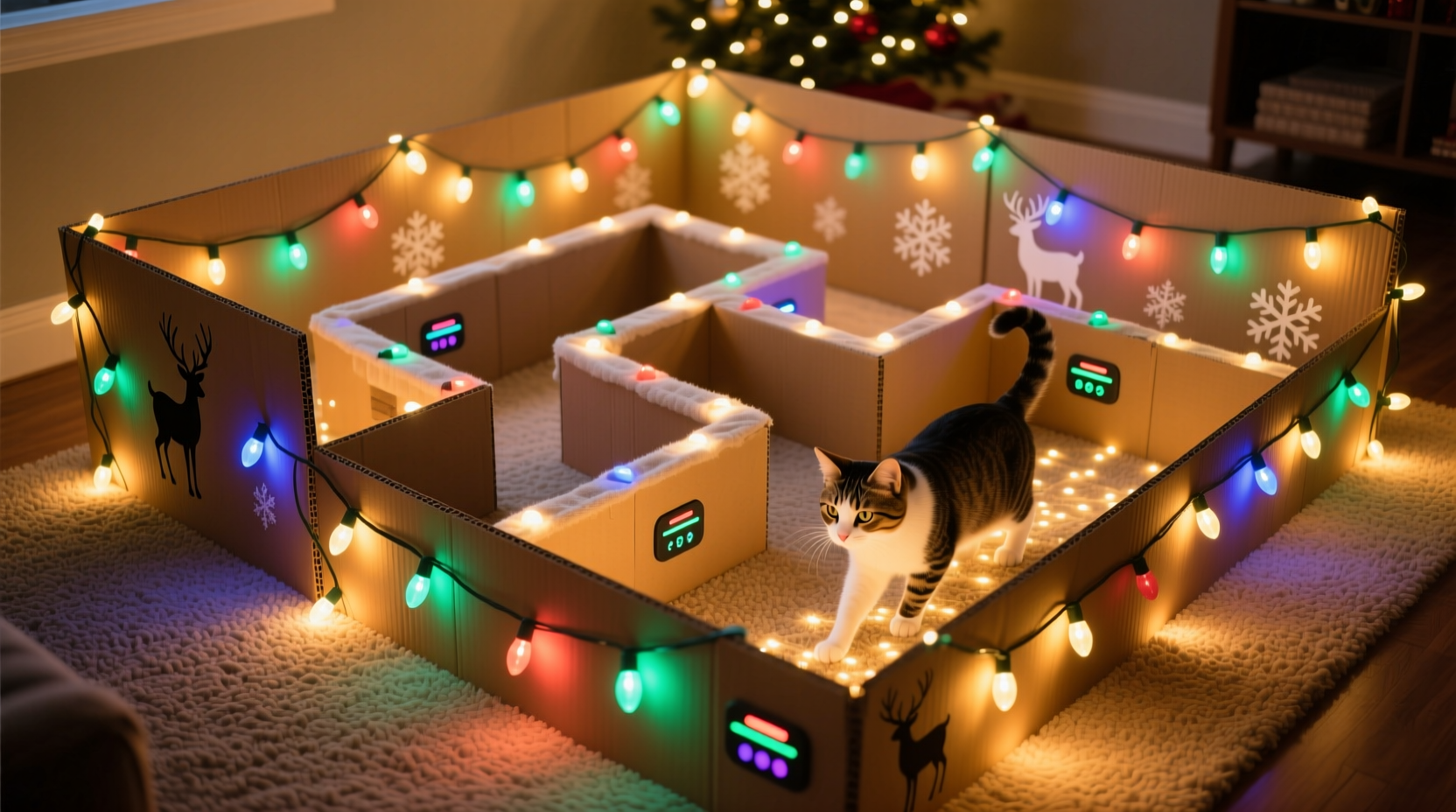 how to build a christmas light maze for indoor pet play using ir sensors and timed activation
