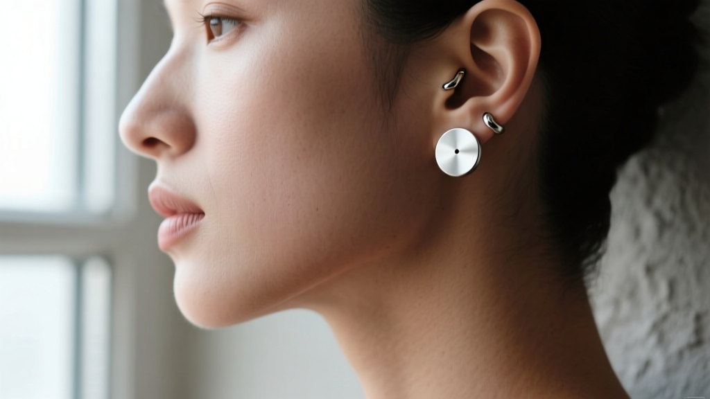 Side profile of a shallow navel piercing wearing a flat-top floating navel ring, demonstrating how the top disc prevents snagging