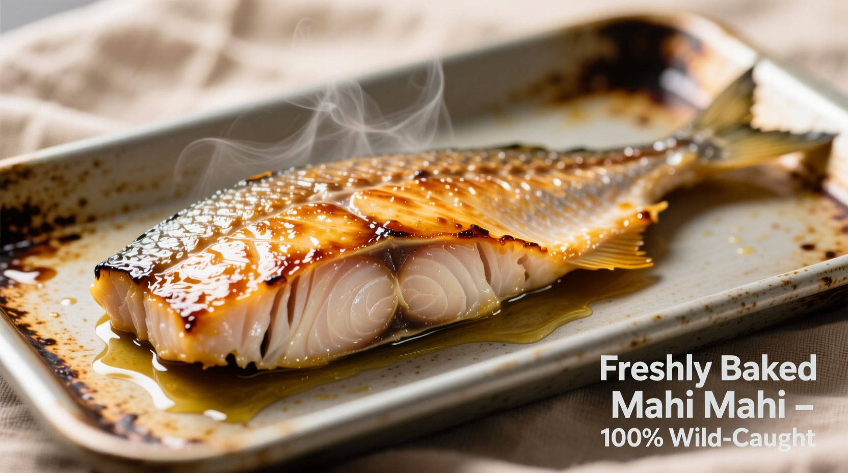 Perfectly cooked mahi mahi fillet on baking sheet