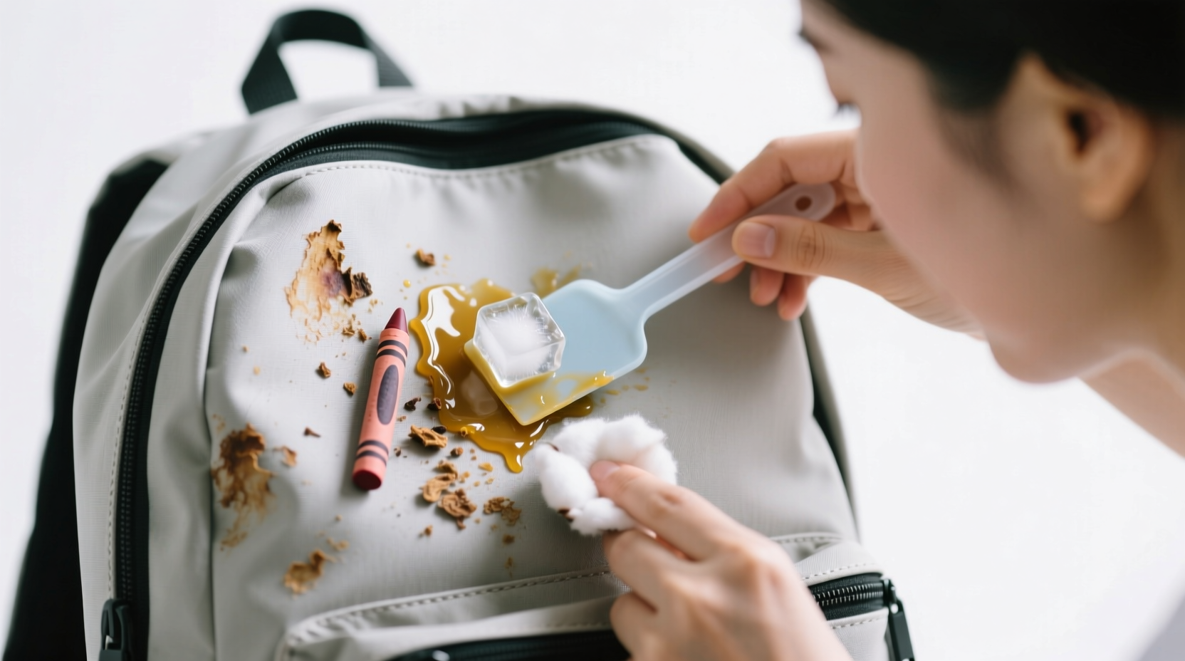 how to remove crayon from backpack pockets