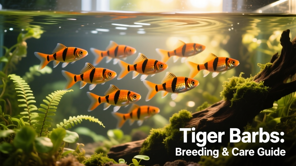 School of vibrant tiger barbs swimming in a well-planted aquarium