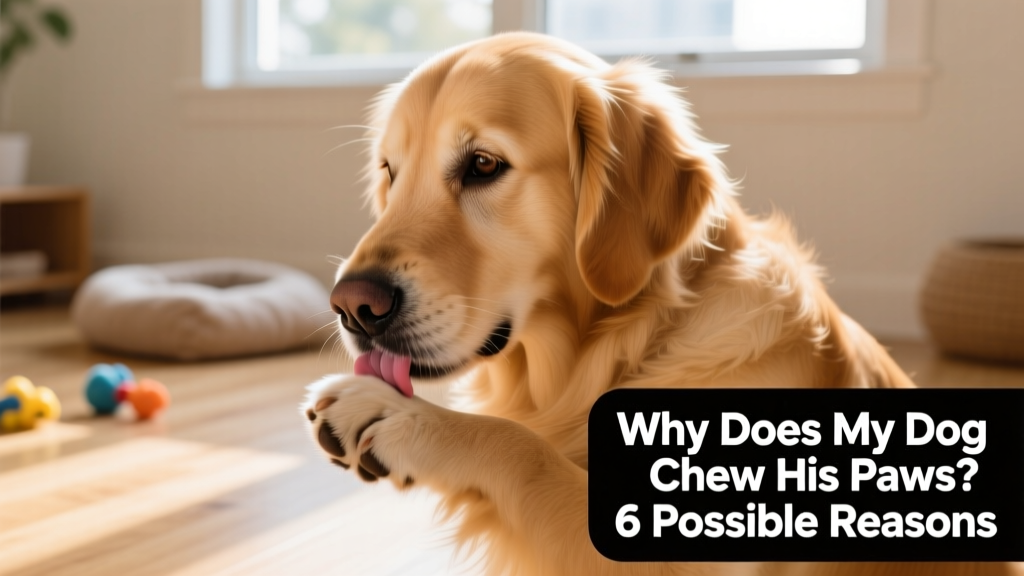 Close-up of a golden retriever gently licking its front paw