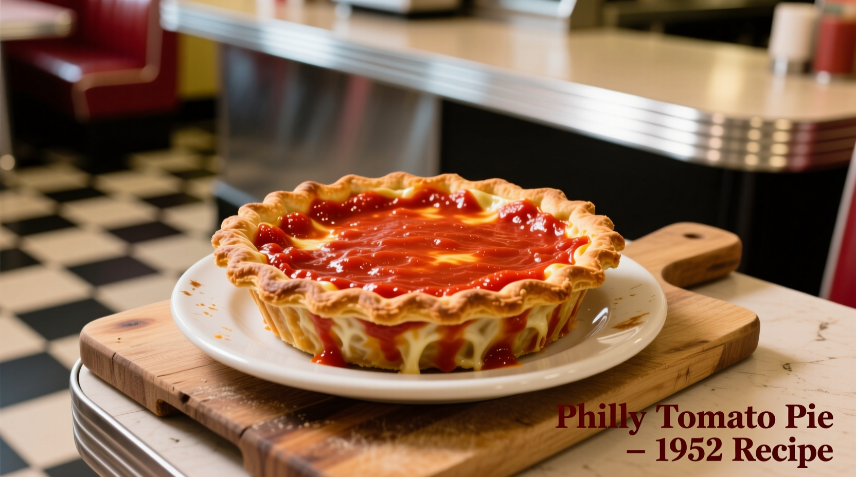 Square Philadelphia tomato pie with vibrant red sauce