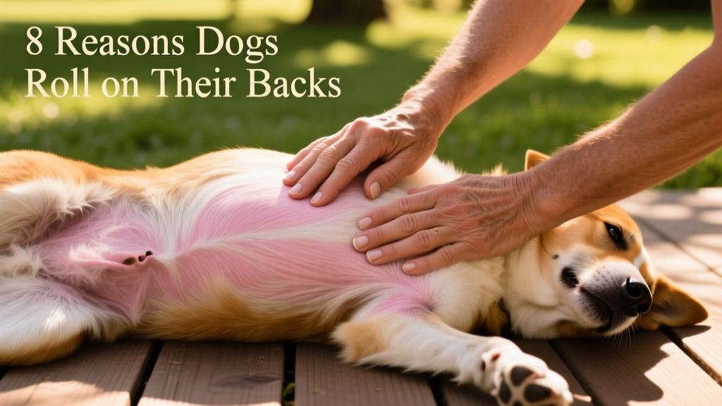 Close-up of a dog’s belly showing healthy pink skin and soft fur, with gentle hands giving a light belly rub