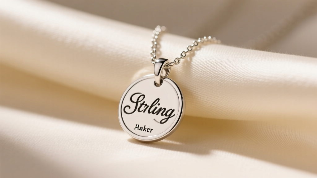 Sterling silver James Avery initial disc necklace on cream silk, highlighting the engraved script font and polished maker mark