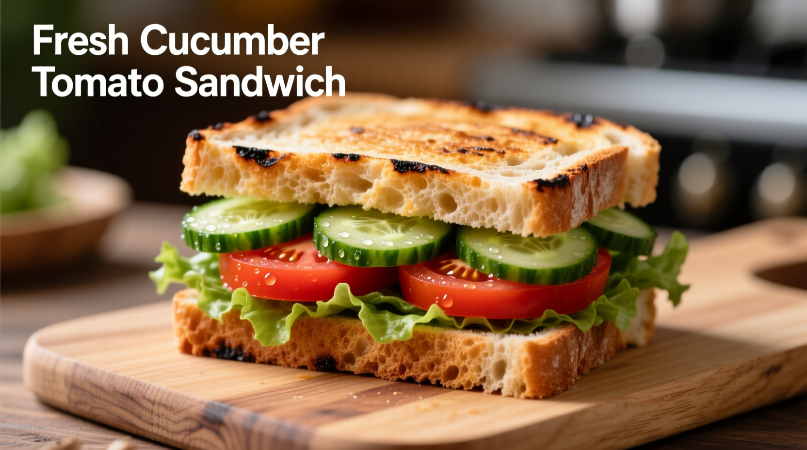 Fresh cucumber tomato sandwich on crusty artisan bread