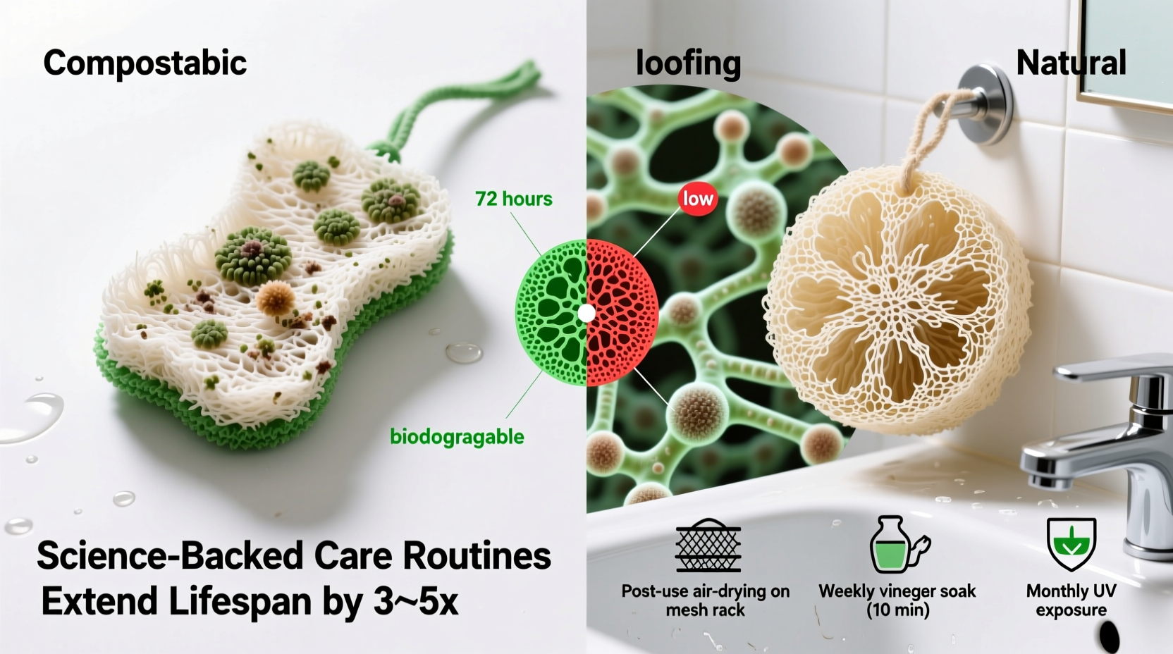 compostable scrubber vs loofah mold resistance tested