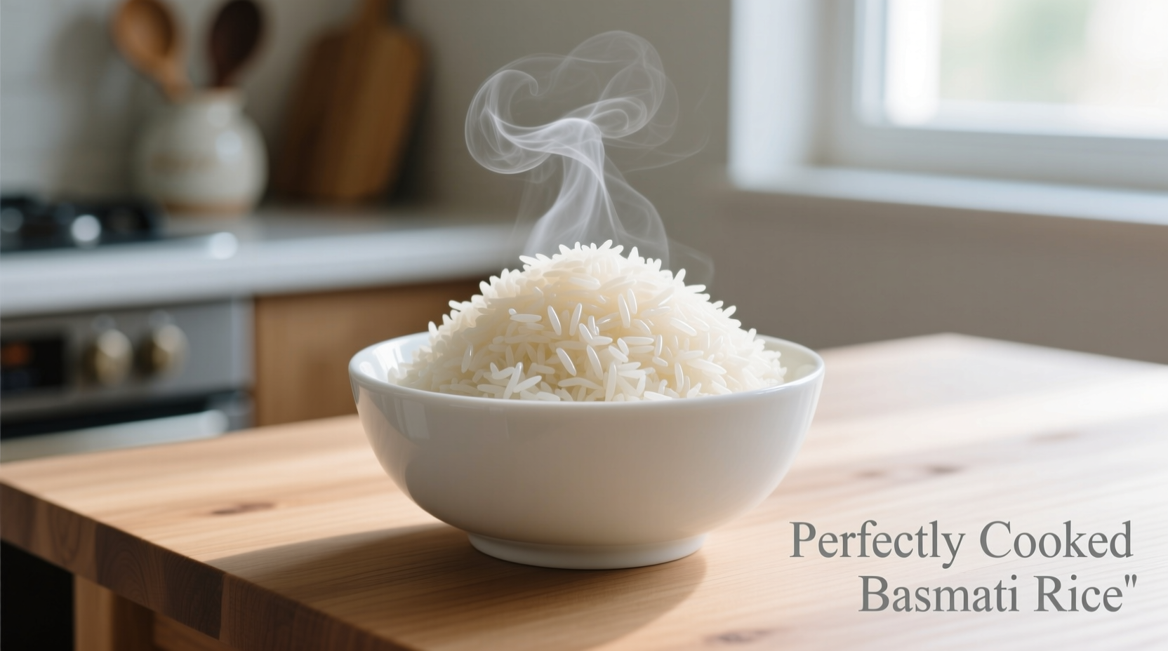 Perfectly cooked basmati rice in white bowl