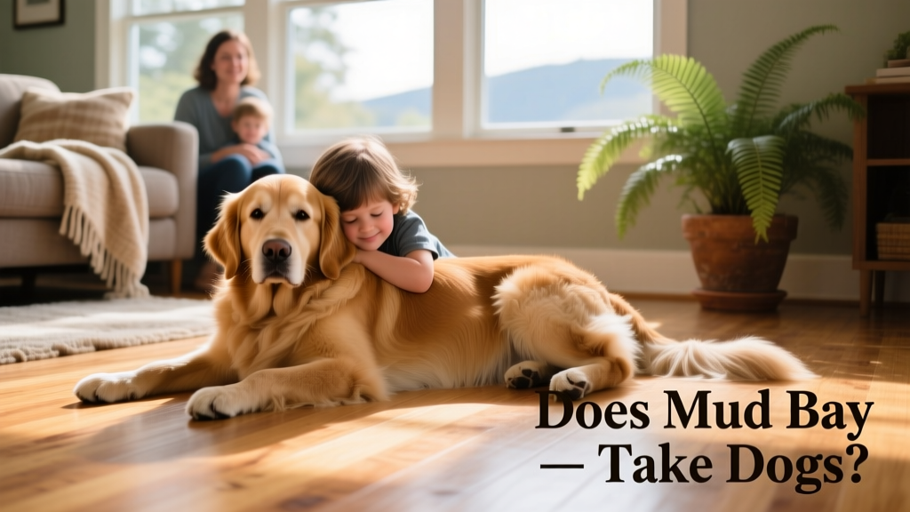 A calm, well-cared-for dog relaxing at home with a family during a supervised meet-and-greet