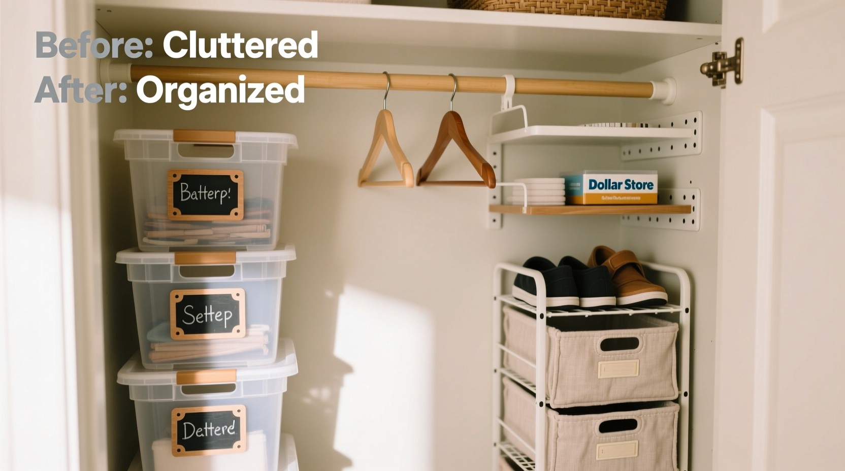 how to organize a tiny closet using only affordable dollar store items
