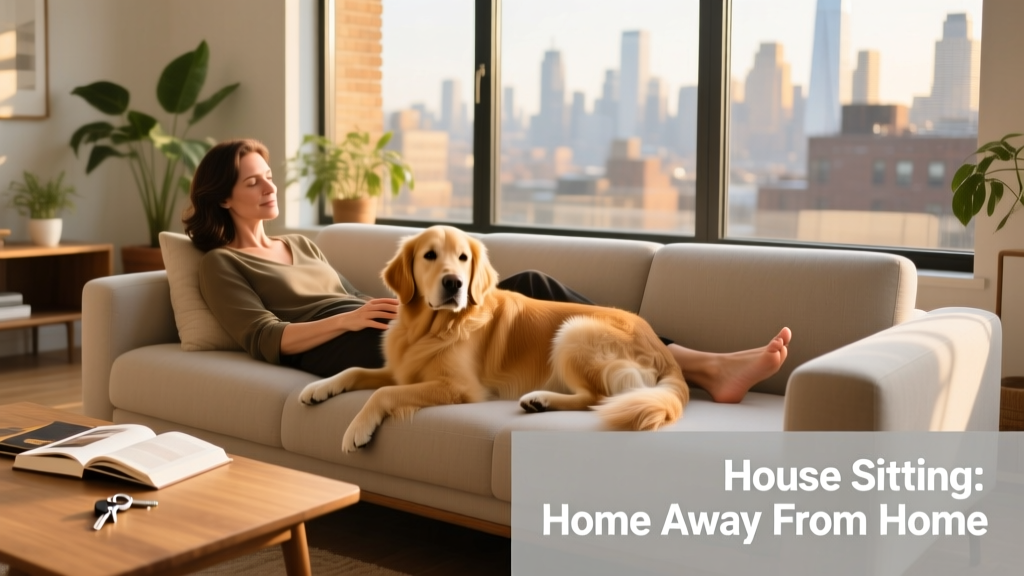 A sitter reclining on a couch, gently stroking a dog lying across their lap