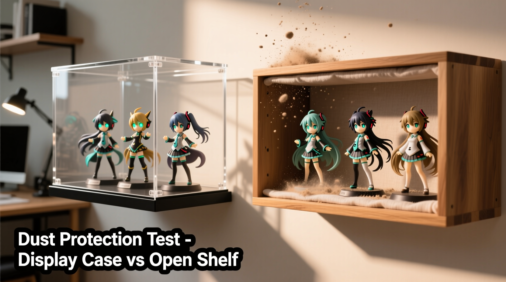 anime figures display case vs open shelf which protects collectibles better from dust