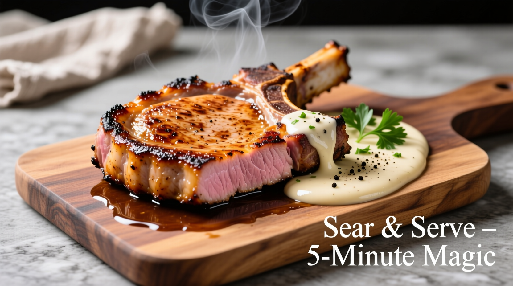 Perfectly seared pork chops with creamy garlic sauce