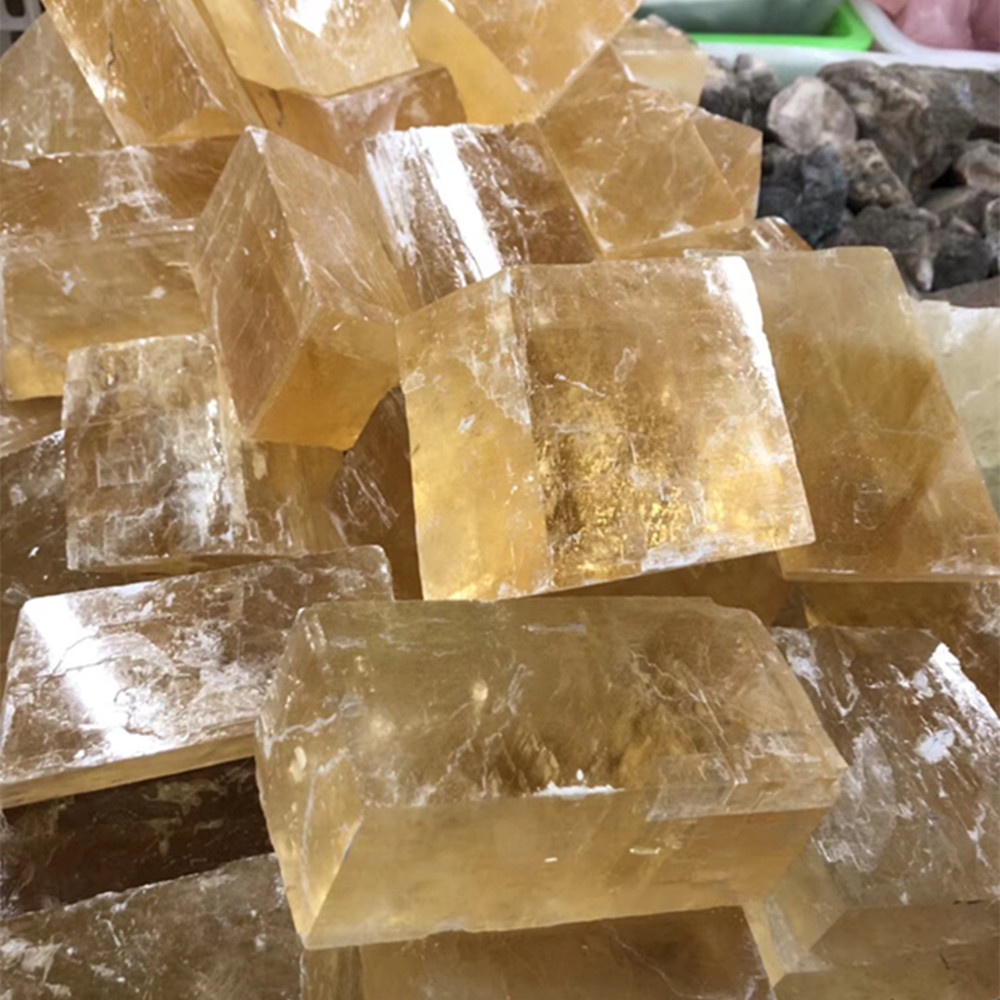 天然方解石石英水晶粗石黄色方解石立方体宝石民间工艺品蜂蜜方解石