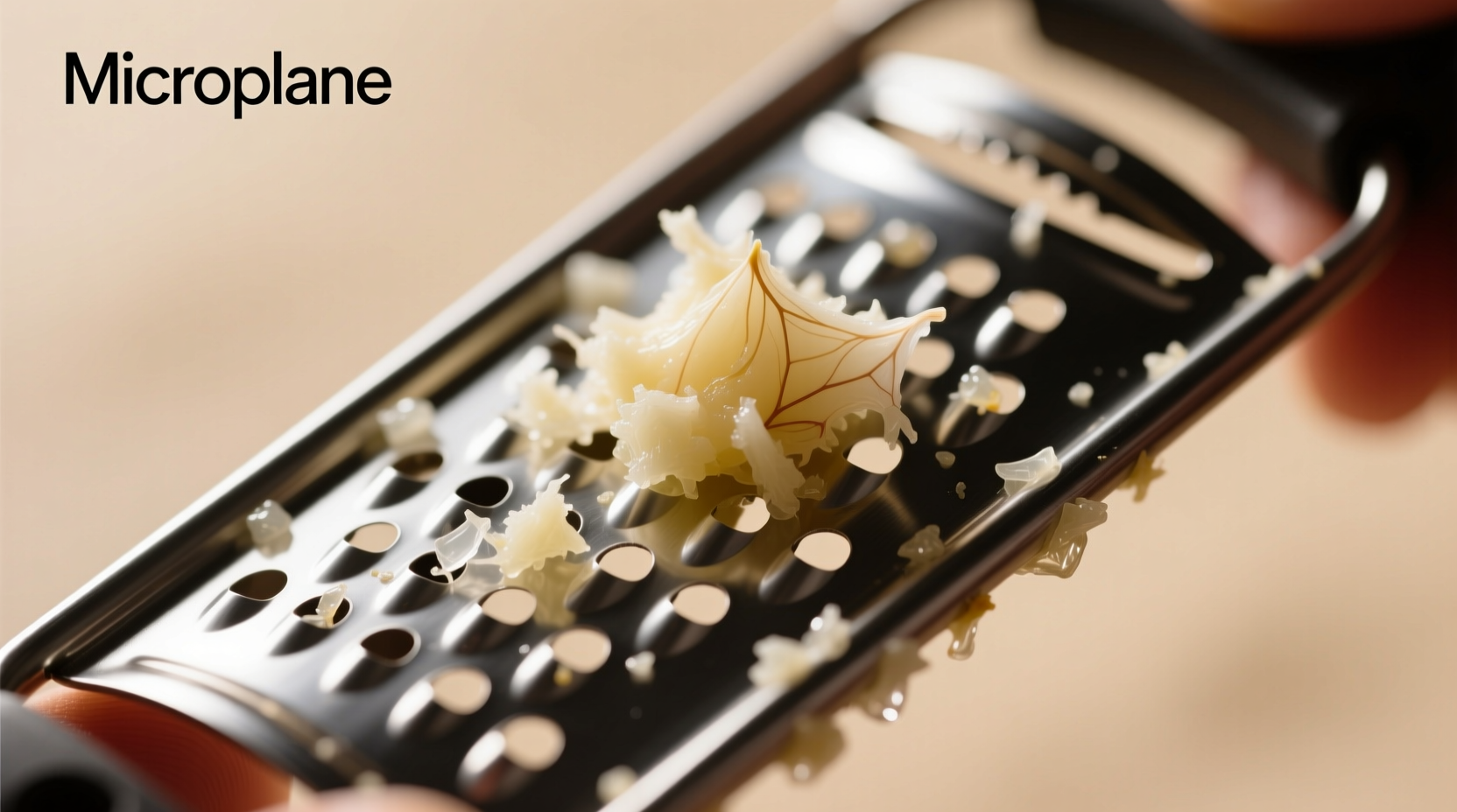 Microplane grater with fresh garlic pulp