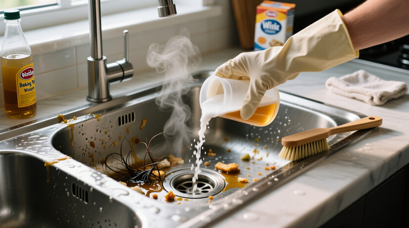 how to clean kitchen sinks drains