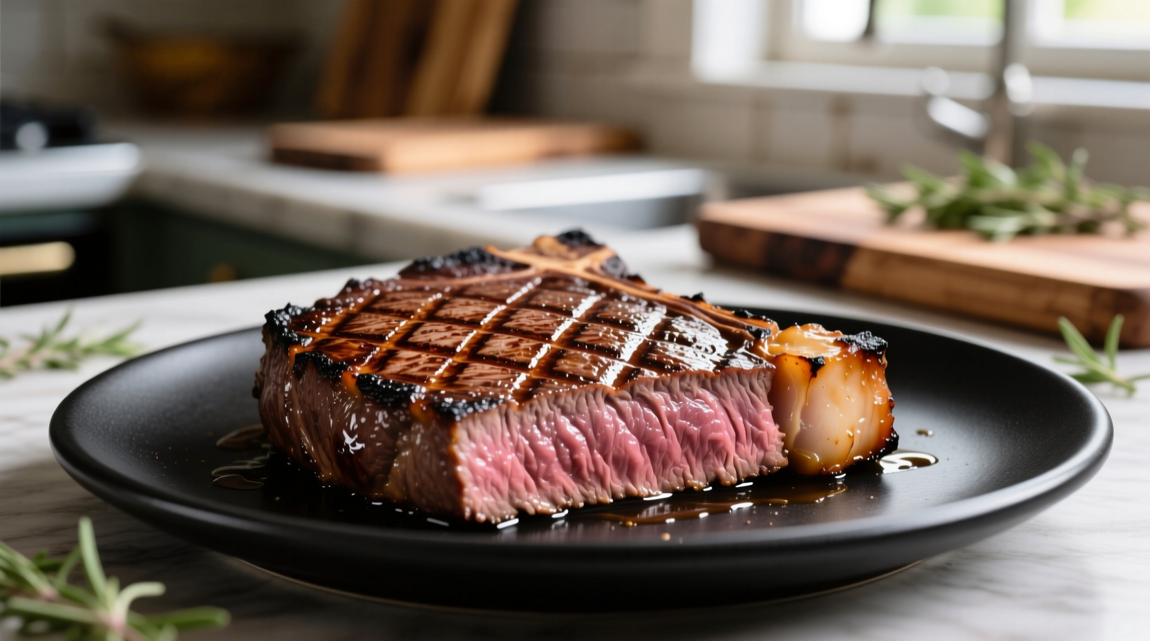 Perfectly seared skirt steak with cross-hatch marks