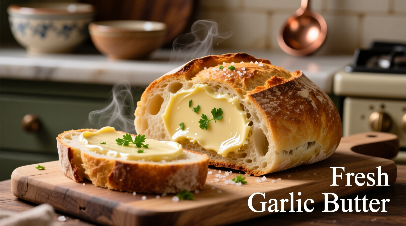 Fresh garlic butter spread on warm bread