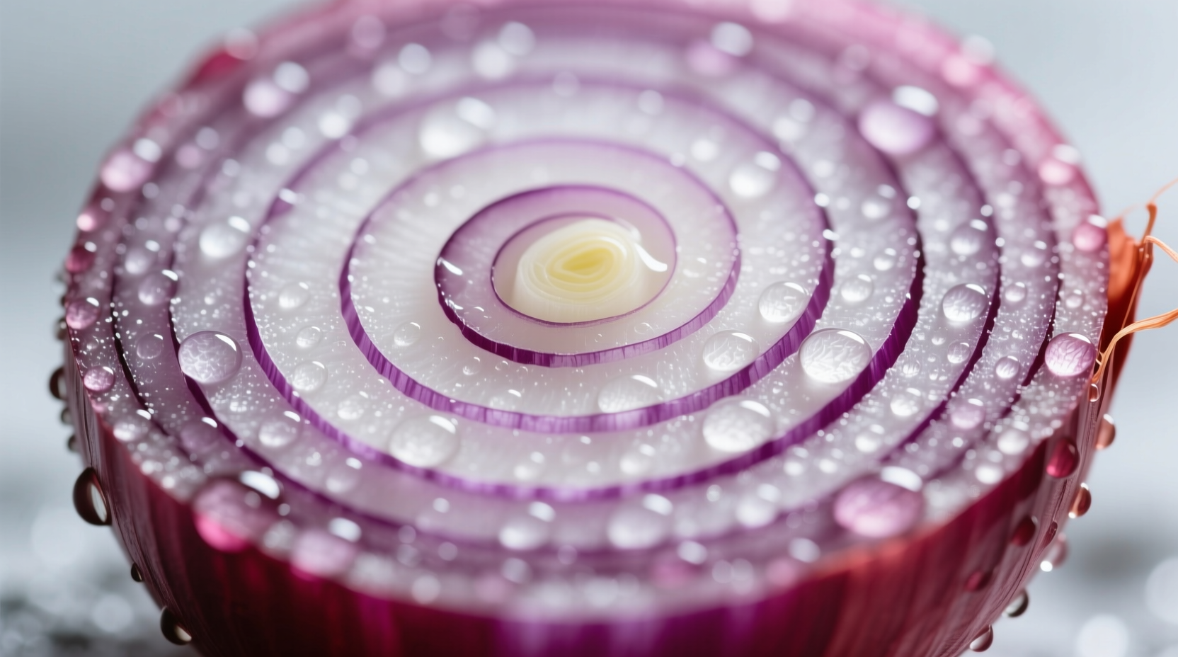 Close-up of sliced red onion showing purple and white layers