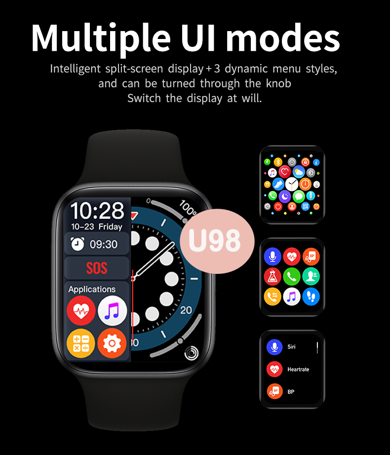 全触控智能手机手表u98血氧bt音乐智能手表温度bt通话密码锁智能手表