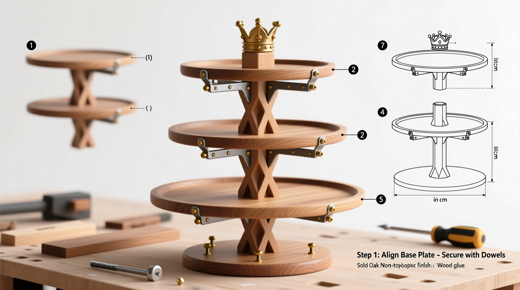 step by step guide to assembling a sturdy tiered cake stand with shelves