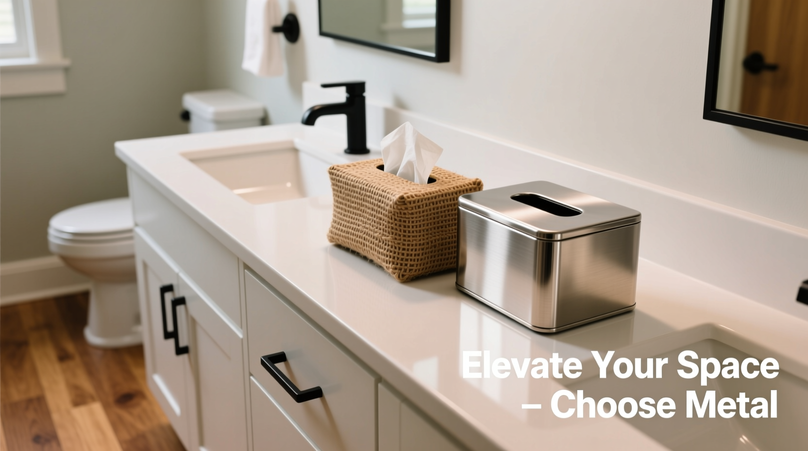 woven vs metal tissue box covers which one makes your bathroom look less college dorm