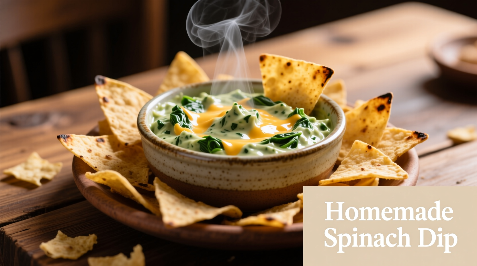 Creamy hot spinach dip served with tortilla chips