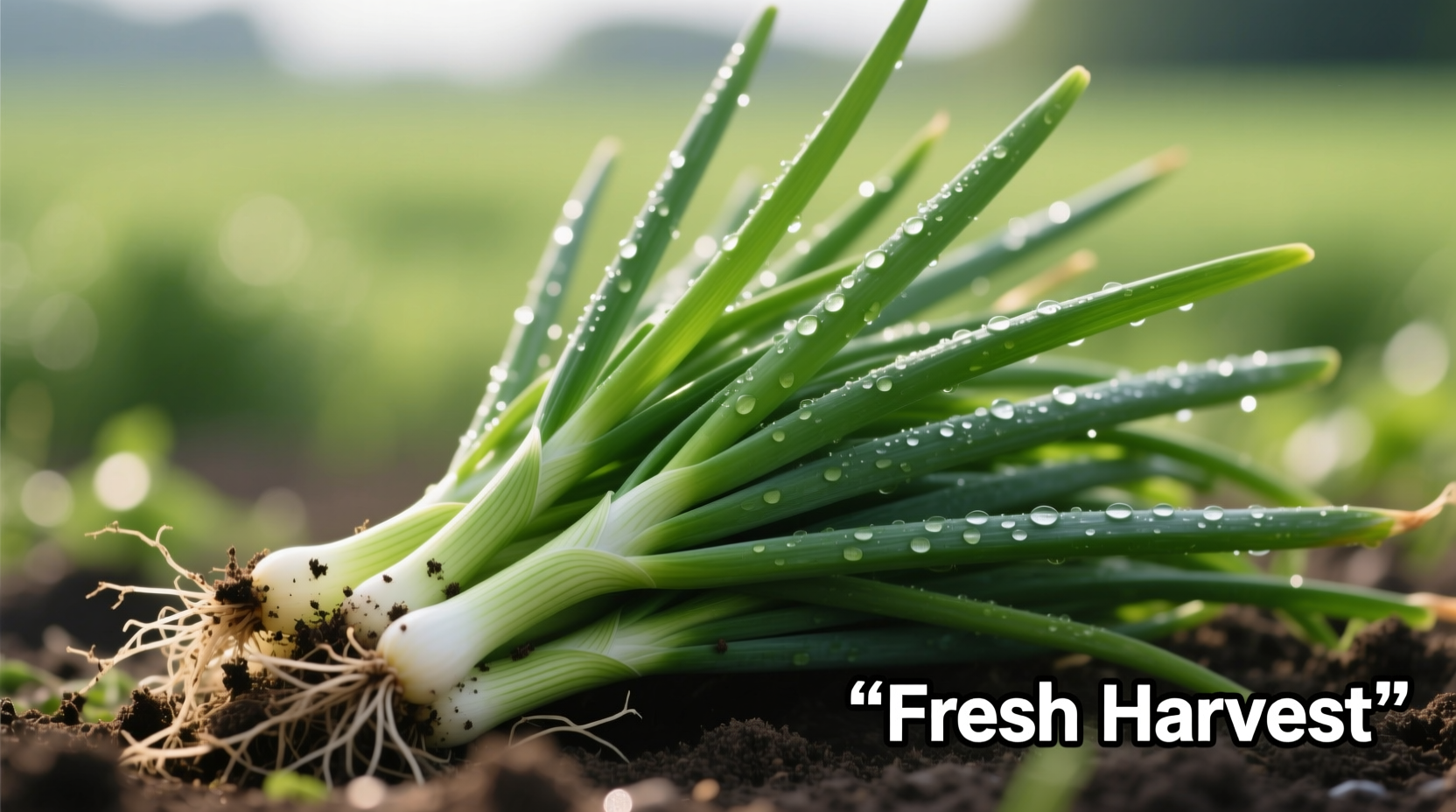 Freshly harvested onion chives with green stalks