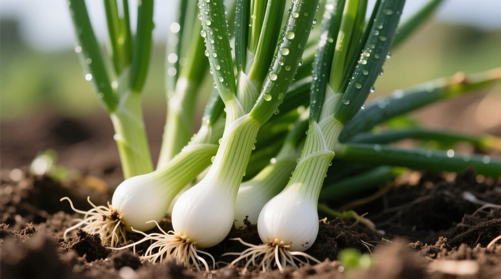 Fresh green onions with vibrant green stalks and white bulbs