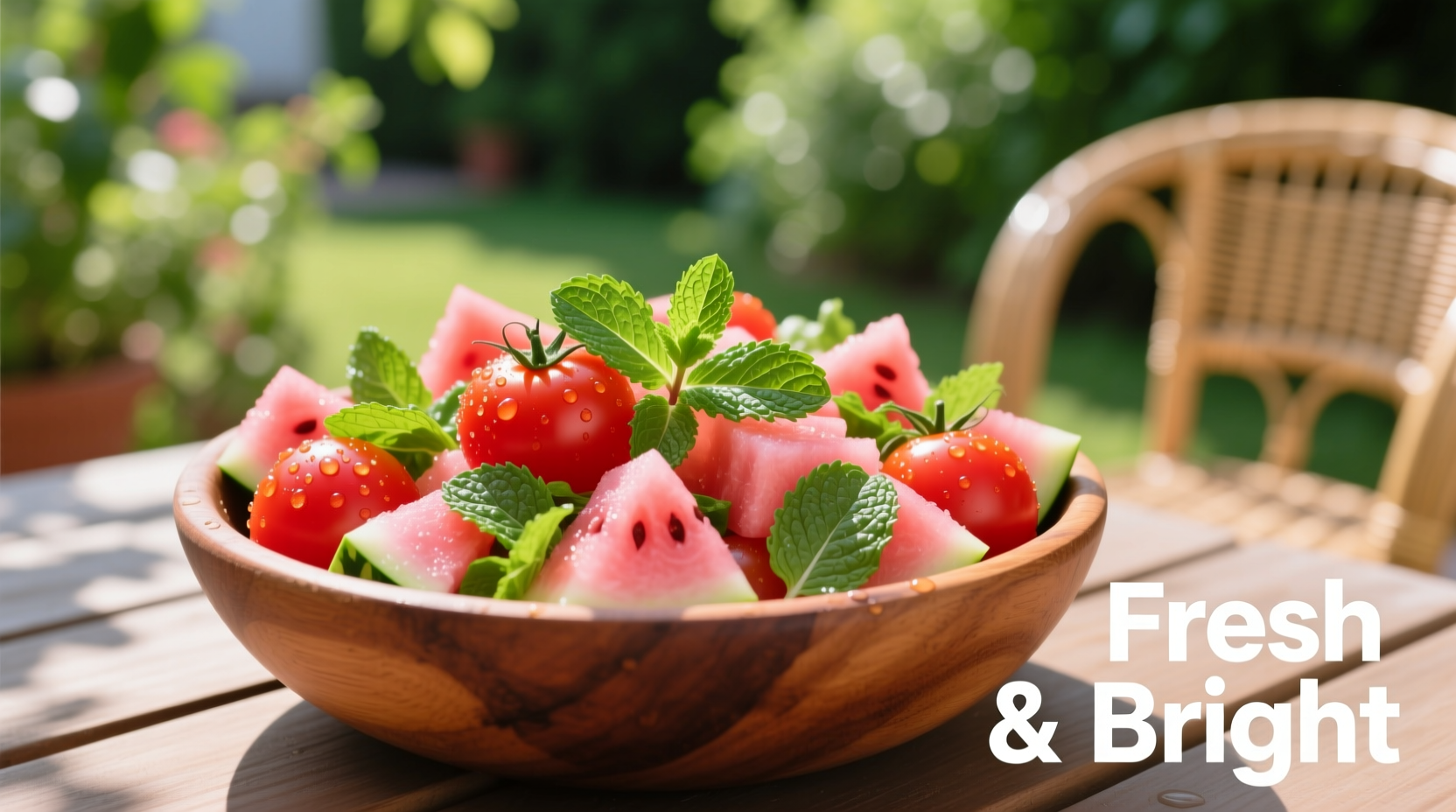 Colorful tomato watermelon salad with fresh mint