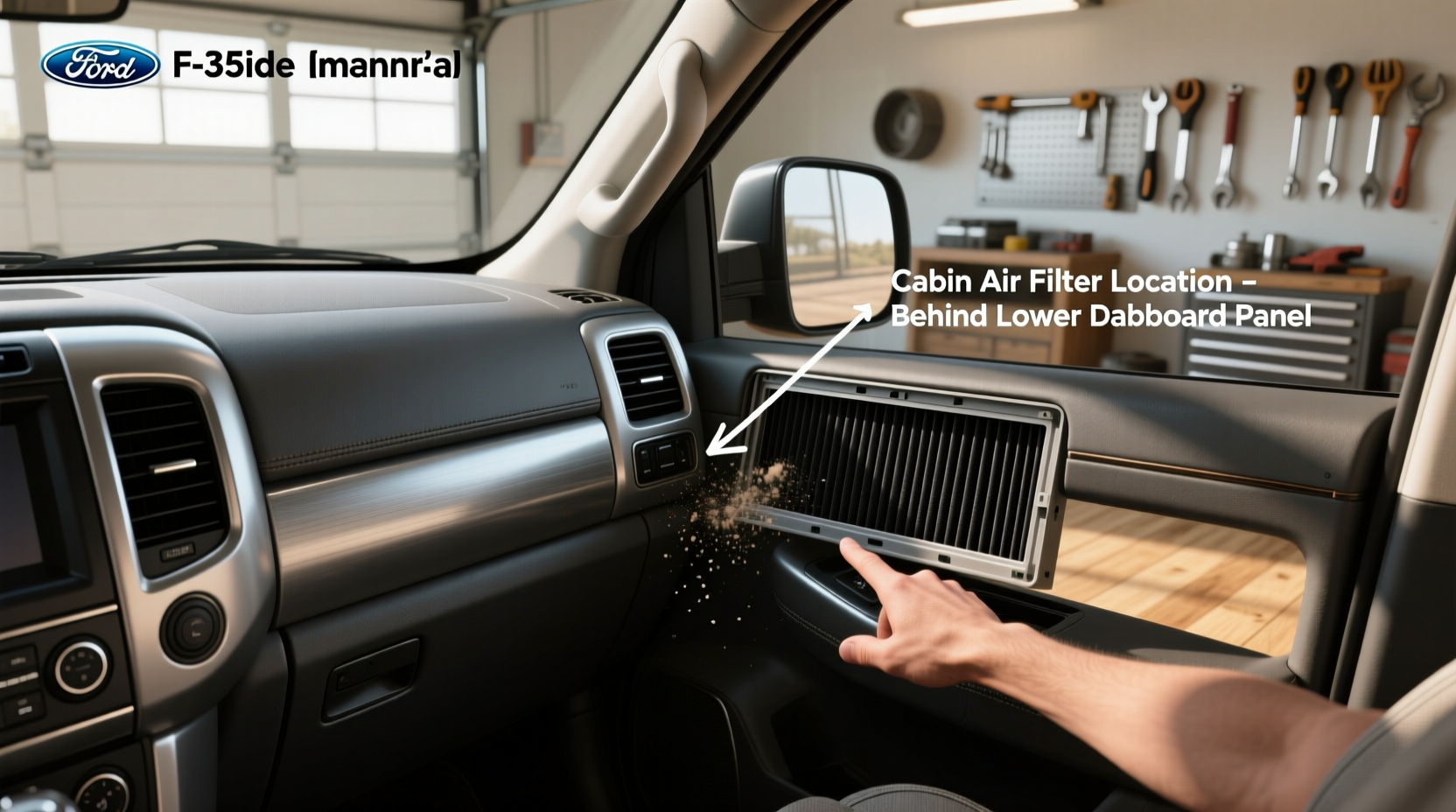 Ford E350 cabin air filter location showing similar HVAC layout used across van and truck platforms