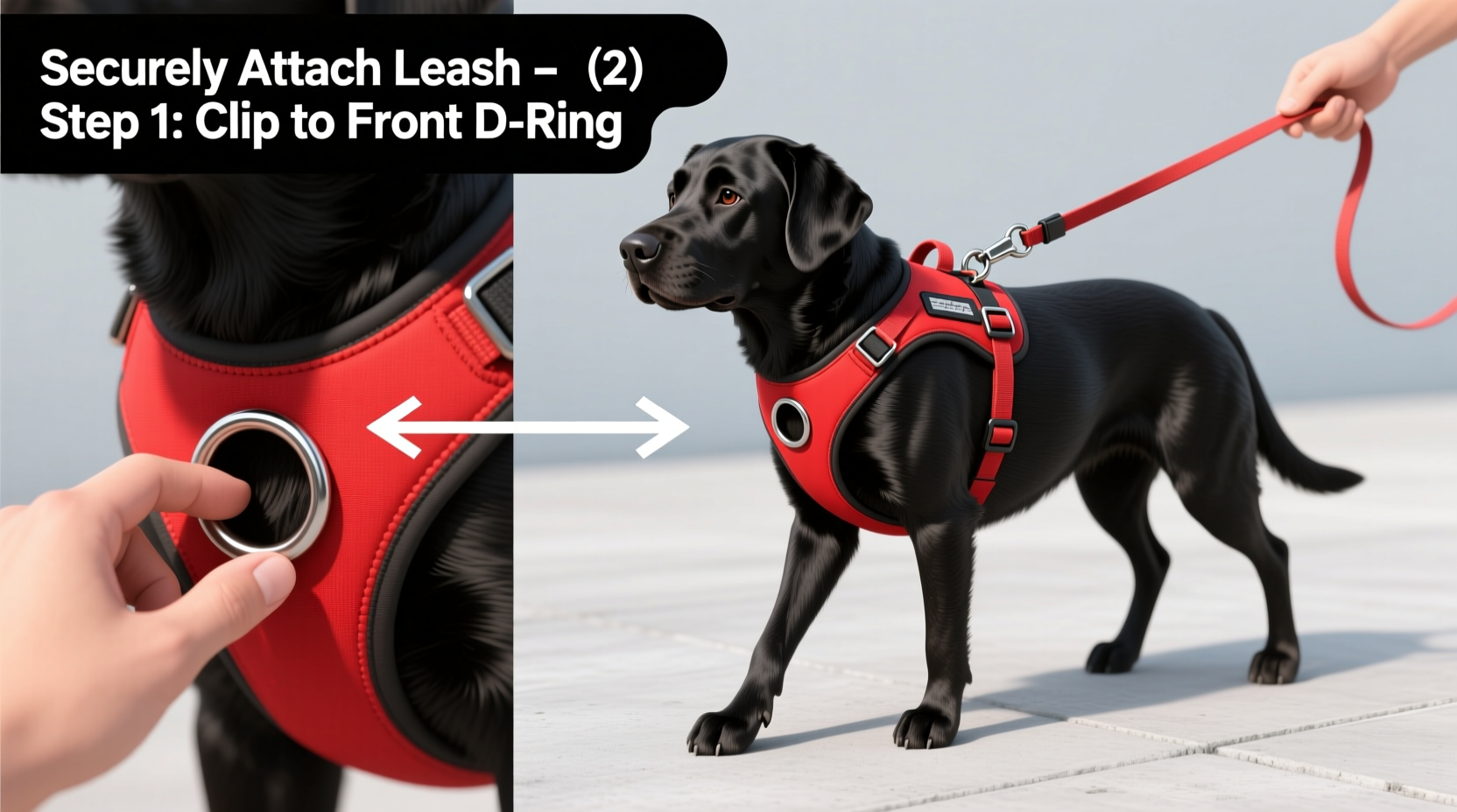 step by step guide how to attach a leash securely to a vest style dog harness