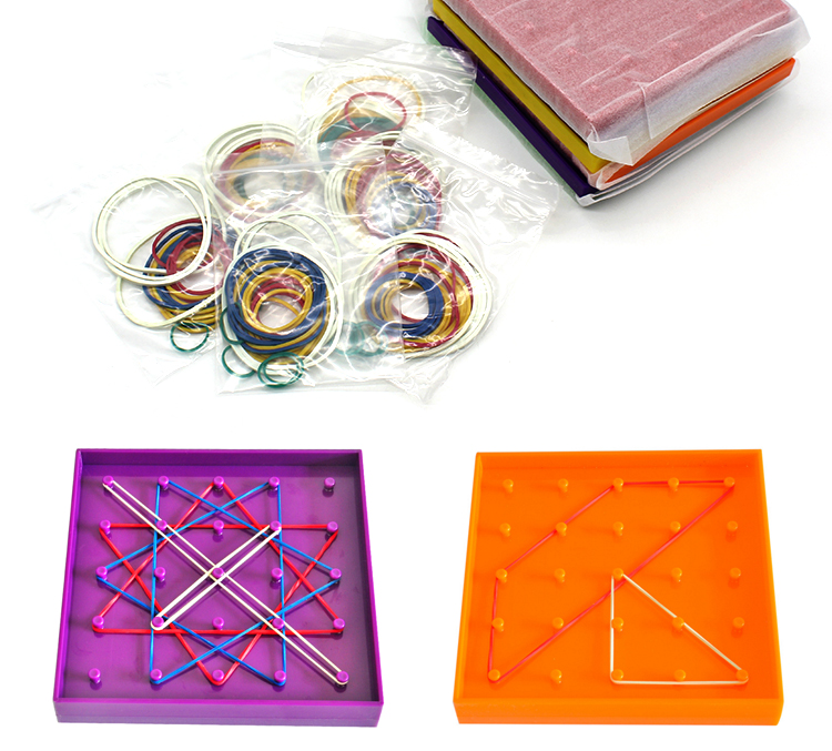 Montessori Educational Toy Geo Board with rubber bands 12.5*12.5cm Plastic Double-Sided Geoboard