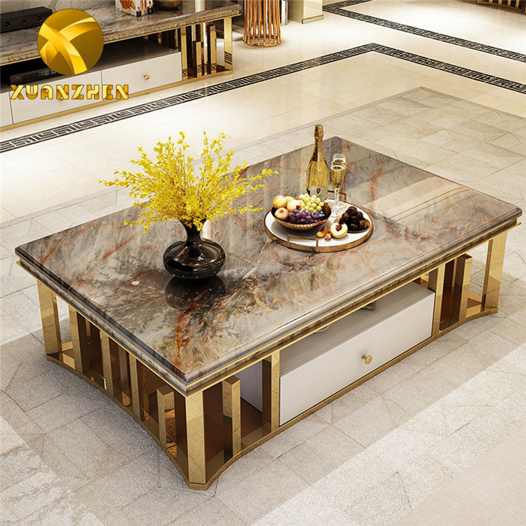 Home furniture living room sets gold center table luxury coffee tables and tv stand modern marble coffee table for sale