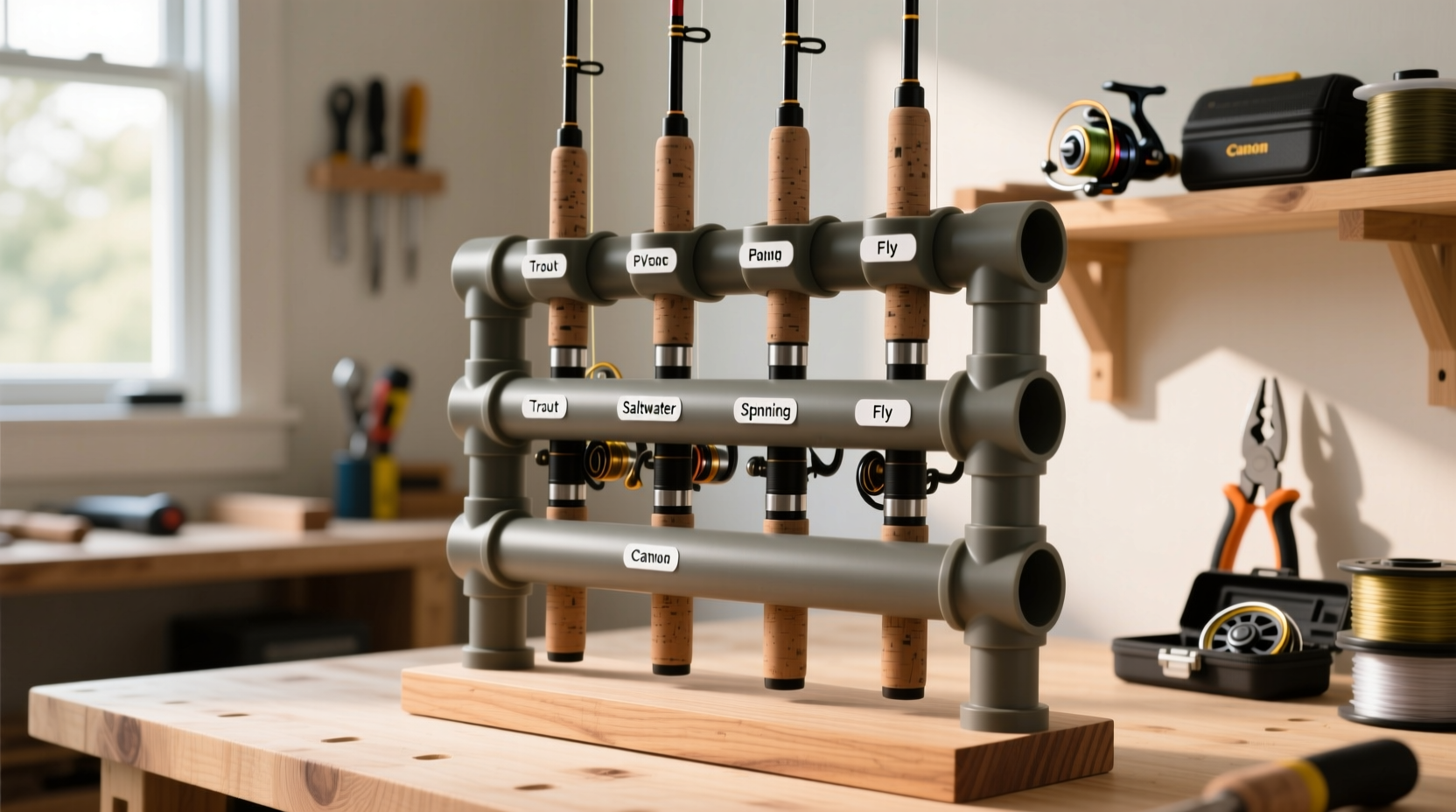 store multiple fishing rods with a diy pvc organizer