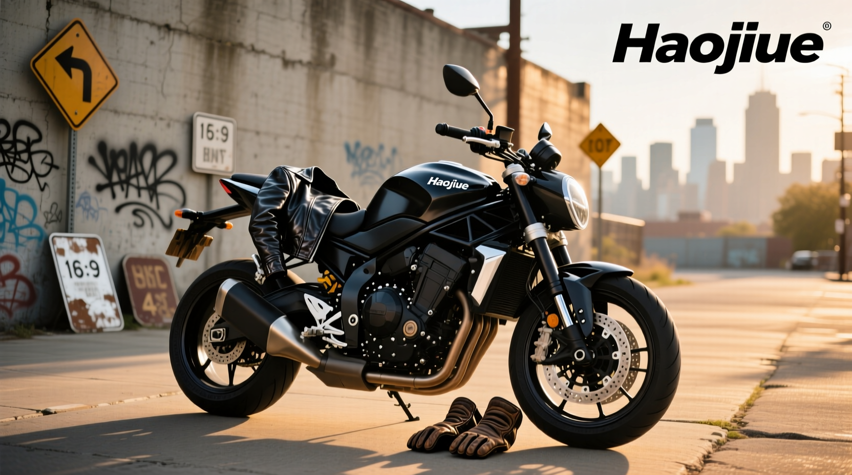 Motorcycle Haojue model parked on roadside