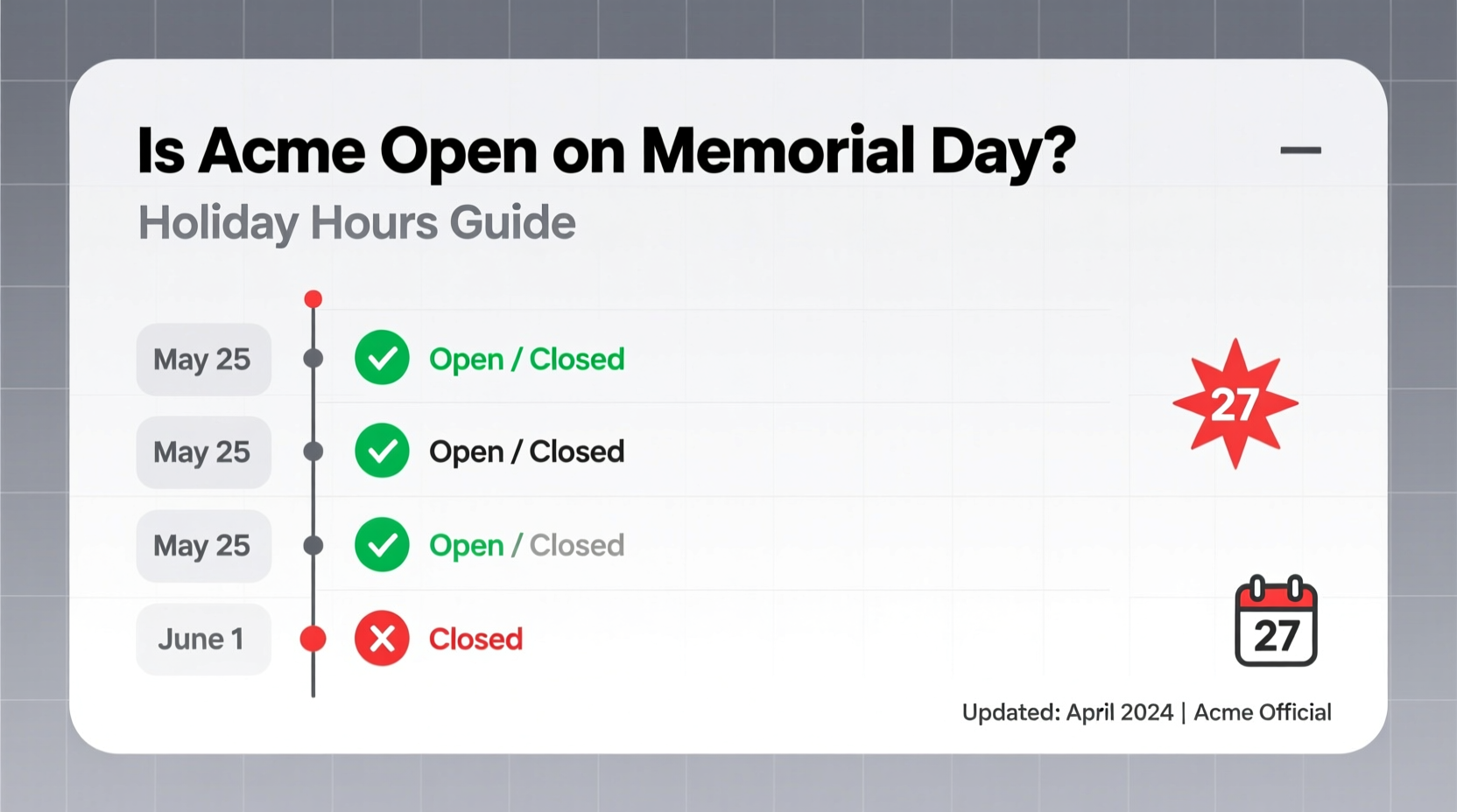 is acme open on memorial day