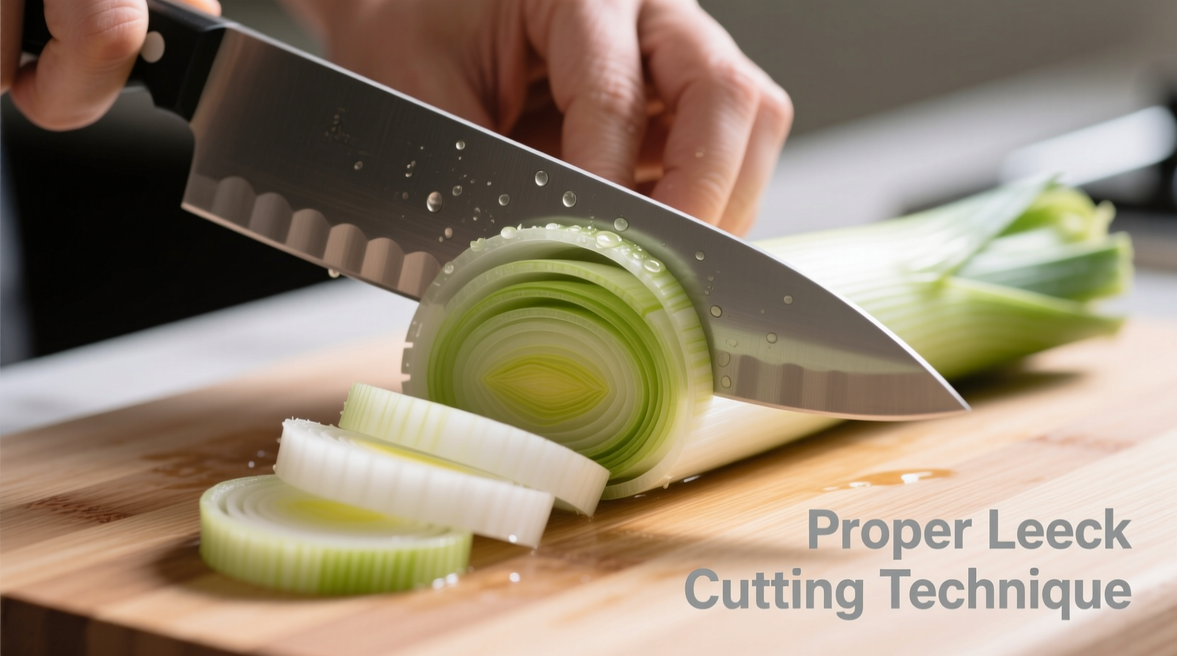 Proper leek cutting technique showing layered structure