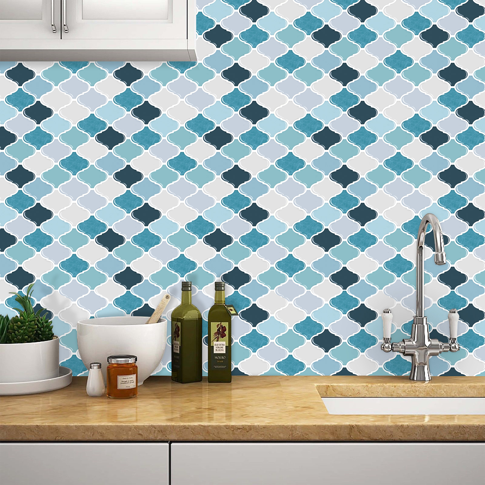 bule lantern-shaped crystal glue wall stickers 3D effect DIY waterproof wallpaper 3d wallpaper for kitchen
