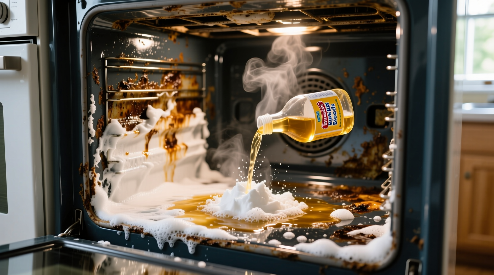 clean an oven with vinegar and baking soda to avoid abr