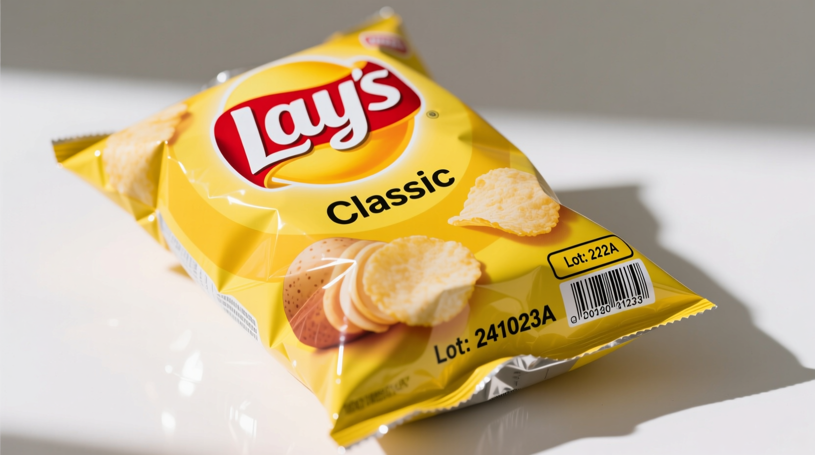 Lay's potato chip packaging with highlighted lot number location