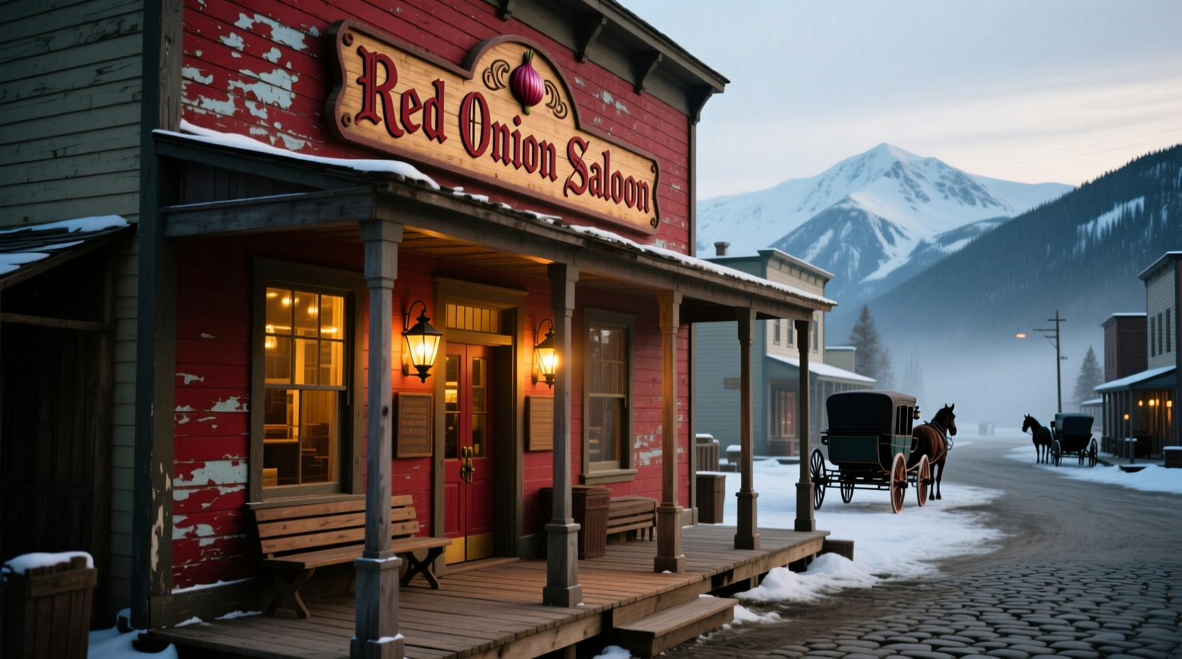 Historic Red Onion Saloon exterior with wooden facade in Skagway