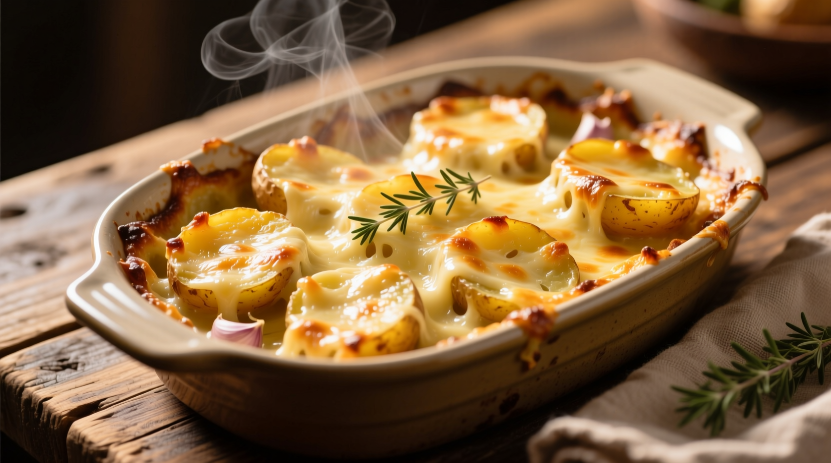 Golden slow cooker scalloped potatoes with melted cheese
