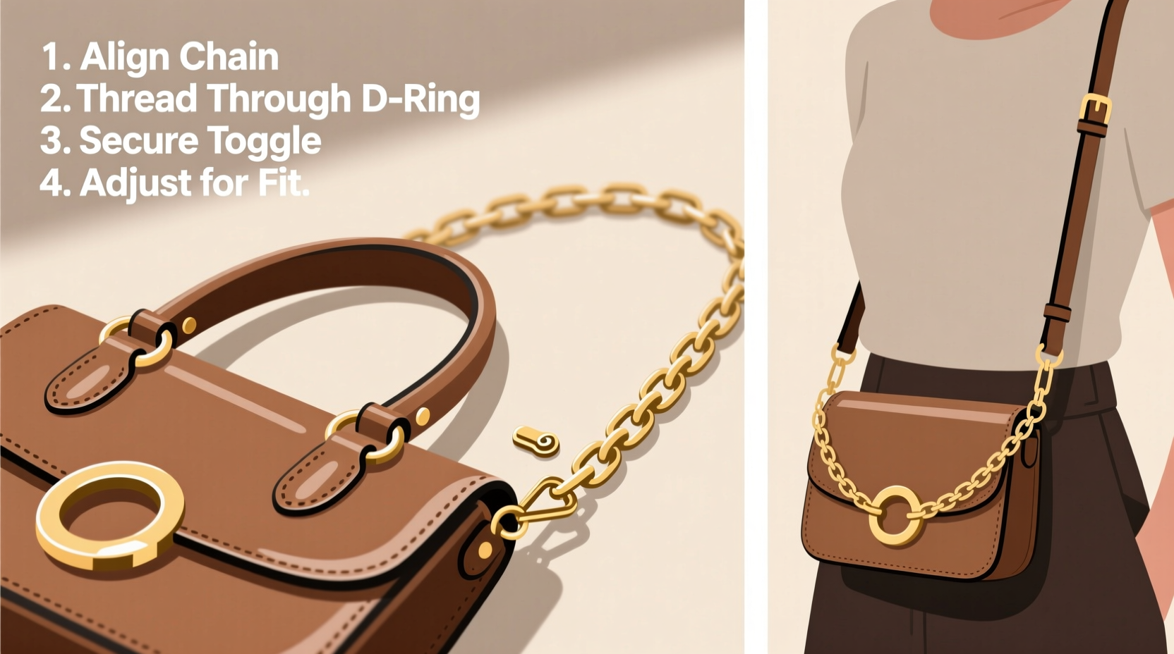 step by step guide to attaching a bag extension chain for a perfect fit and style